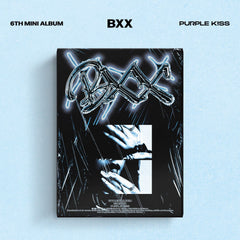 Mini album cover with black and blue BXX graffiti and PURPLE KISS branding