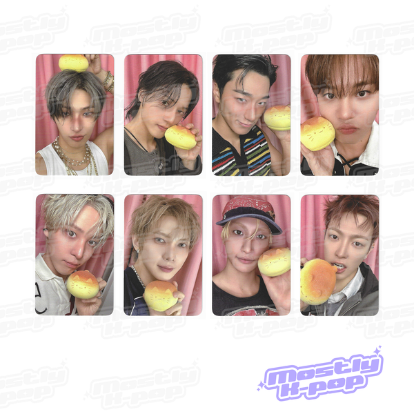 ATEEZ Golden Hour Part.5 key chain set with member portrait cards holding yellow charm