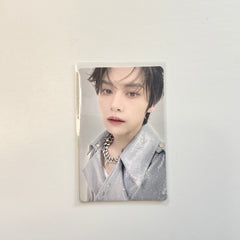 K-pop ATE Apple Music photocard with black-haired portrait, silver patterned shirt, necklace