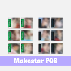 ENHYPEN photocard set with green and blue card sleeves, MakeStar POB