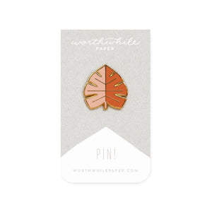 Blush & Orange Monstera Leaf Enamel Pin