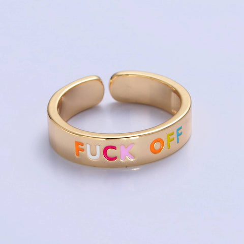 Y2K F*ck Off Colorful Writings Gold Round Adjustable Ring